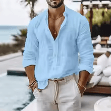 Cotton Linen Shirt for Men Summer Beach Style Shirt