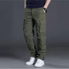 2025 Cotton Multi Flap Pockets Men's Straight Leg Cargo Pants