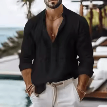 Cotton Linen Shirt for Men Summer Beach Style Shirt